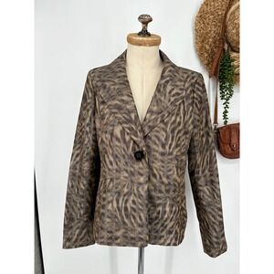 Classiques Entier Womens‎ One Button Collared Printed Blazer Jacket Brown Large